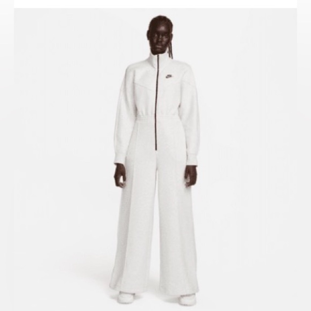 Nike Tech Fleece White Full-Zip Wide-Leg Jumpsuit
